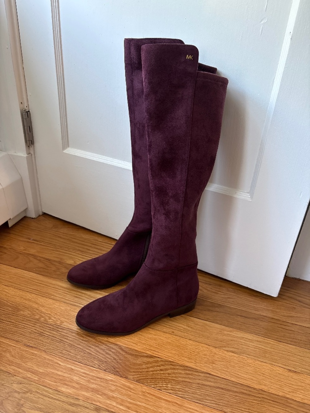 Michael Kors Bromley Flat Boot - stretch suede, Burgundy, Sz 8, NWOB